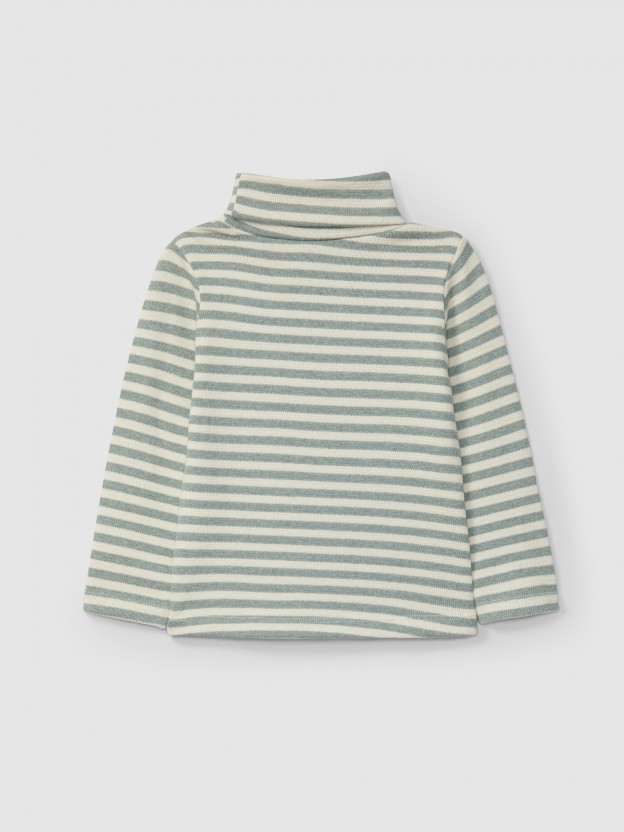 Turtleneck jumper in striped jersey knit