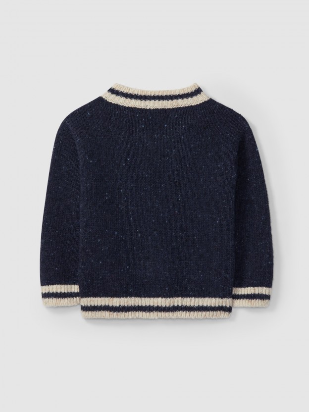 Pull tricot col en V dtail  rayures