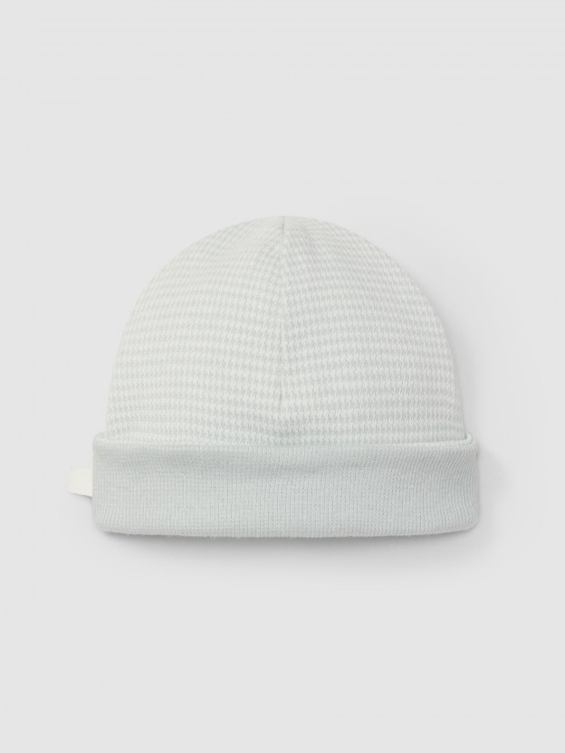 Beanie in pied-de-poule jacquard knit