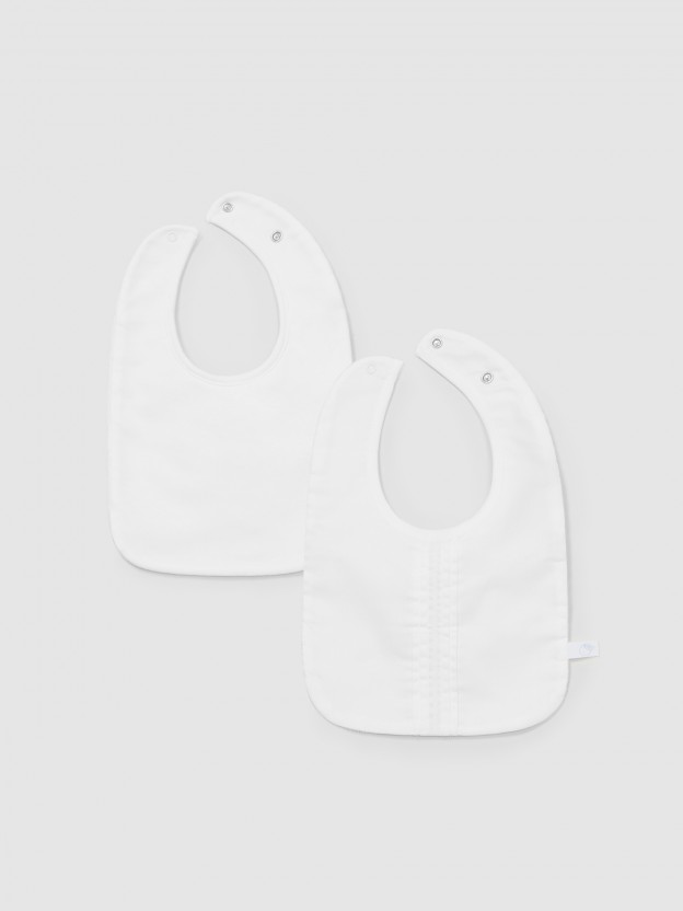 Pack of two bibs pleated and embroidered detail