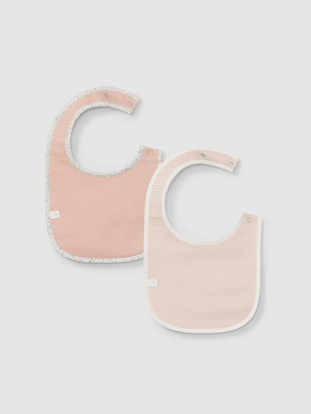 Pack of two bibs in pied-de-poule jacquard knit