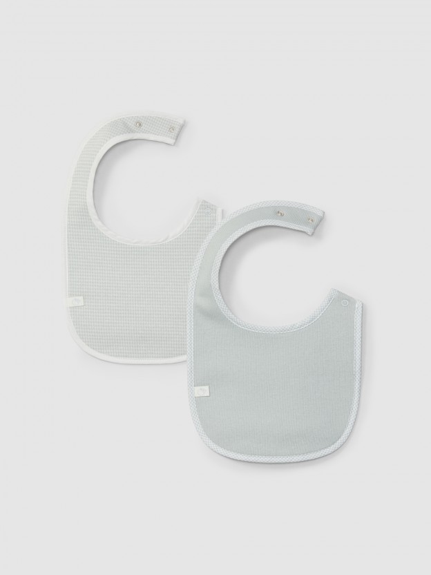 Pack of two bibs in pied-de-poule jacquard knit