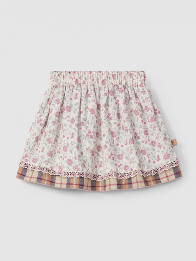 Falda reversible cuadros y flores