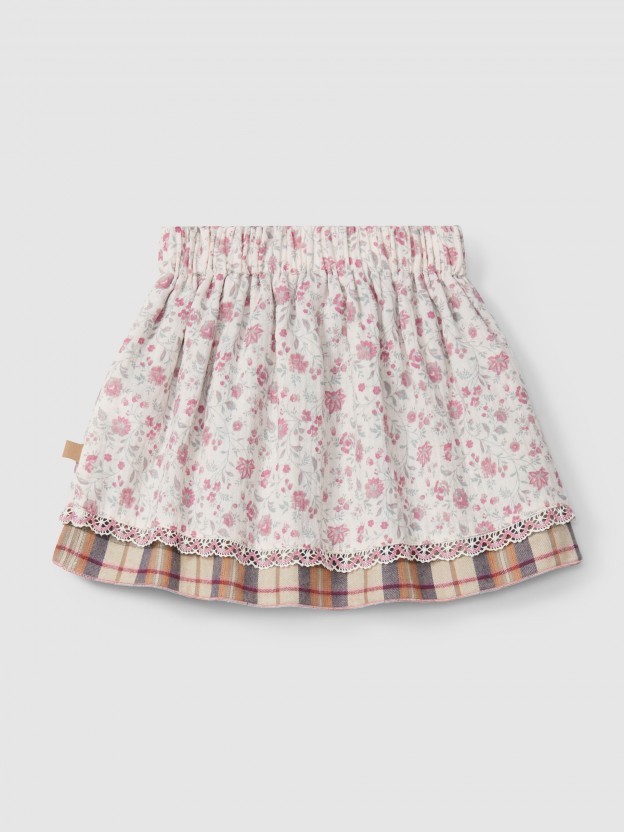 Reversible plaid and flower skirt