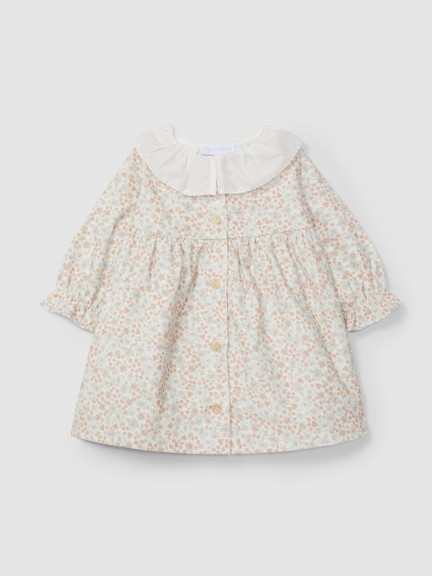 Floral corduroy dress and embroidered collar