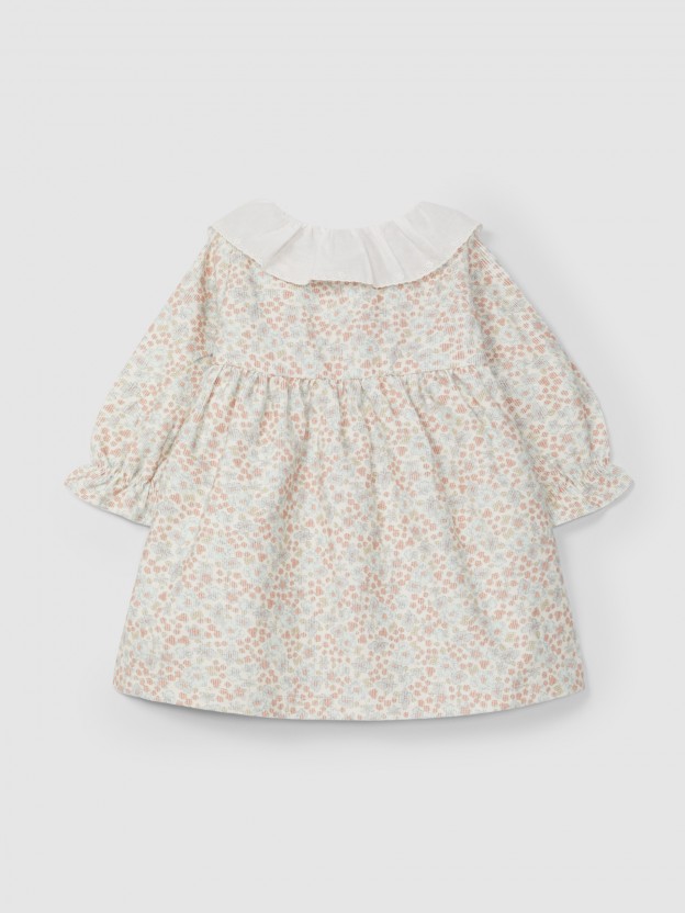 Floral corduroy dress and embroidered collar