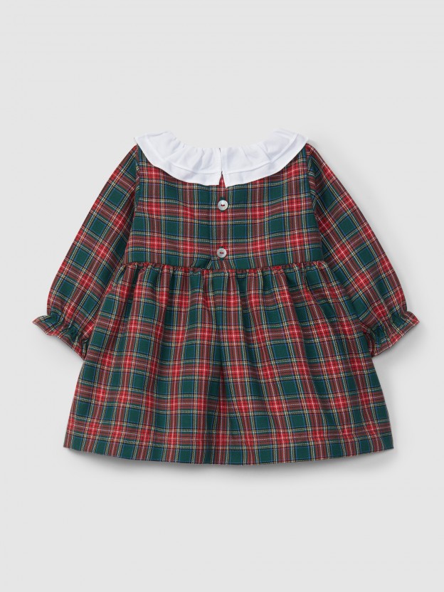 Plaid dress with ruffled collar