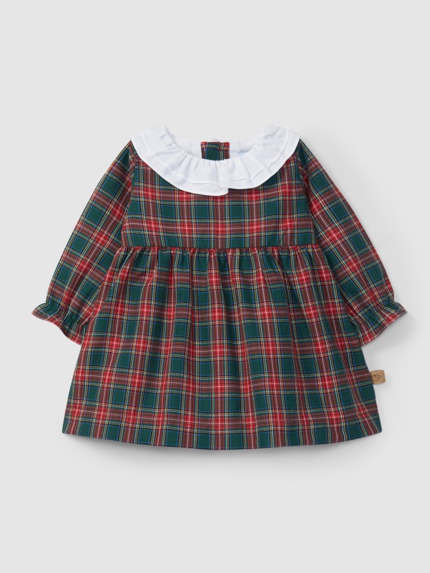 Plaid dress with ruffled collar