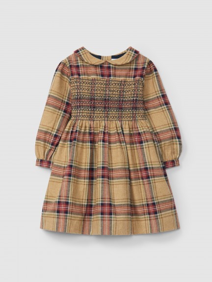 Dress in organic cotton plaid with smocking