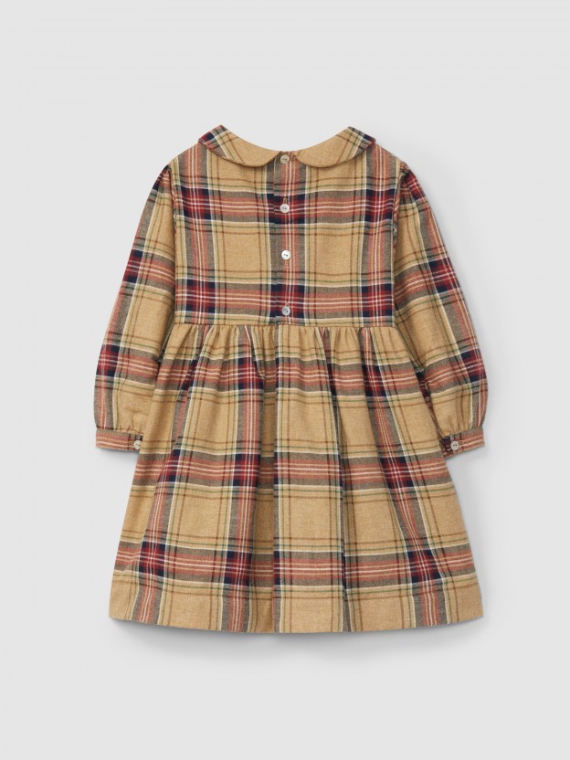 Dress in organic cotton plaid with smocking