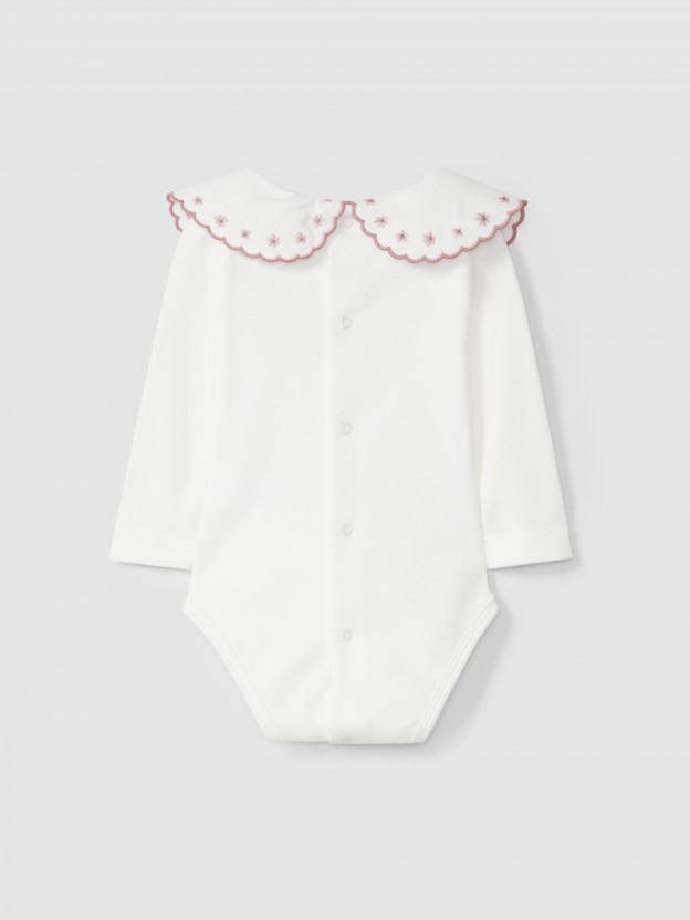 Bodysuit embroidered collar