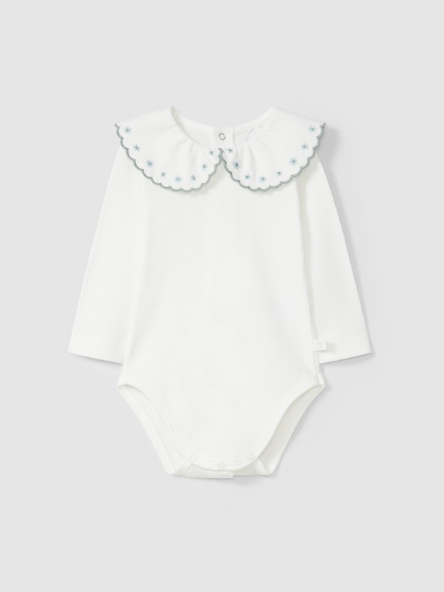 Bodysuit embroidered collar