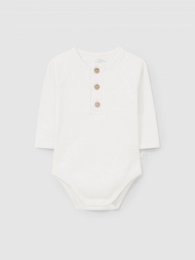 Ribbed jersey bodysuit mandarin collar