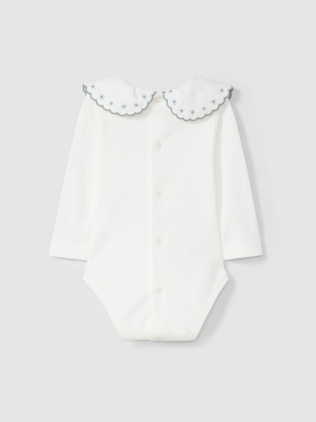 Bodysuit embroidered collar