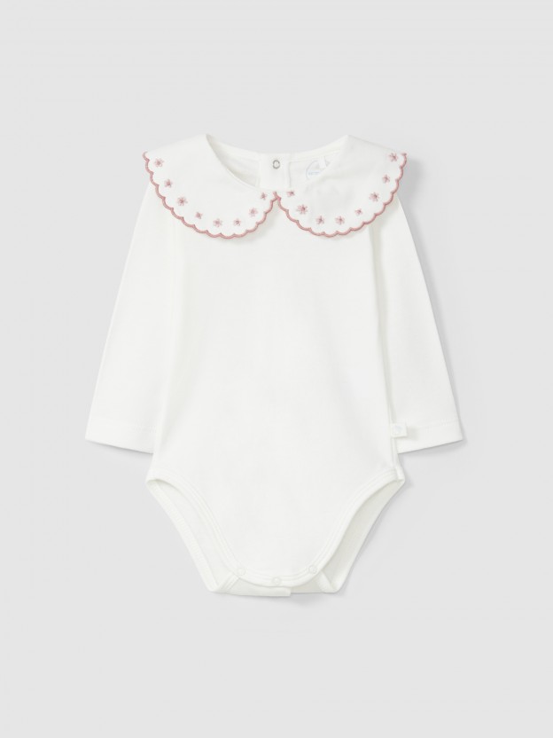 Bodysuit embroidered collar