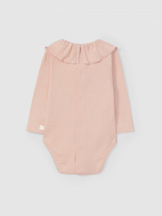 Bodysuit ruffled collar in ribbed jersey