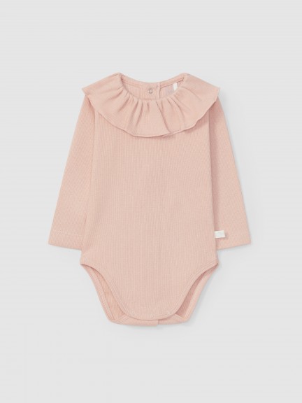 Bodysuit ruffled collar in ribbed jersey