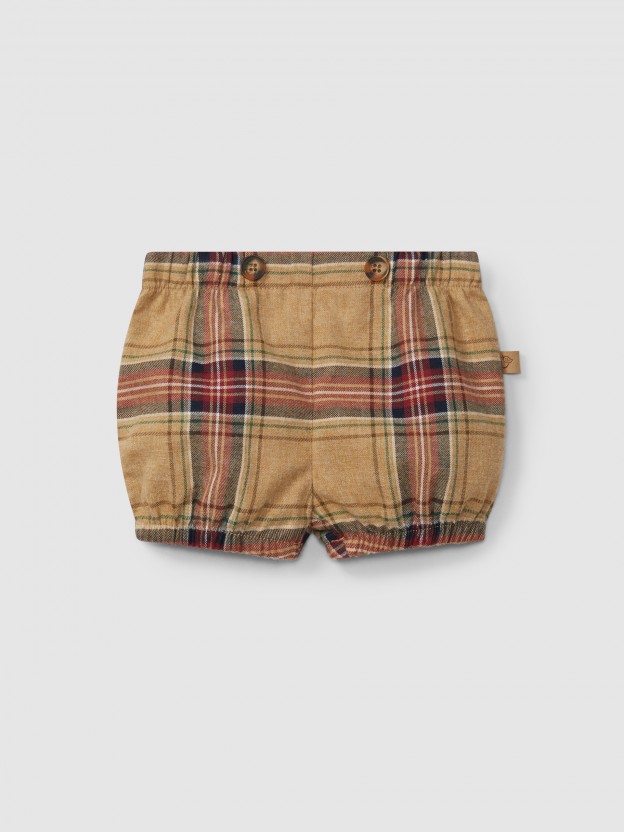 Organic cotton plaid pull-up shorts