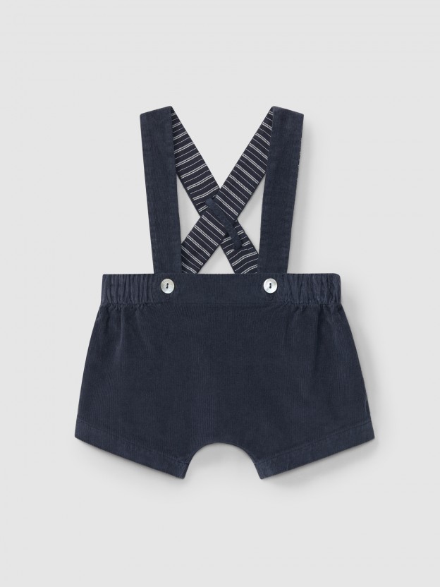 Micro-corduroy dungaree shorts