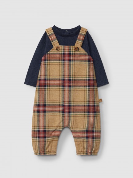 Two-in-one organic cotton plaid romper