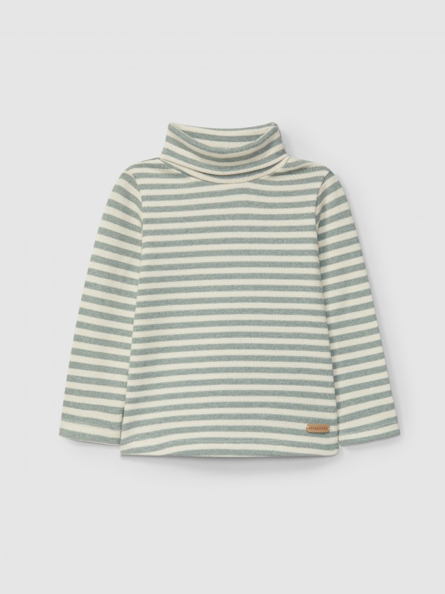 Turtleneck jumper in striped jersey knit