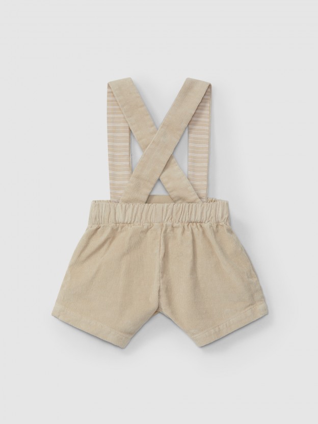 Micro-corduroy dungaree shorts