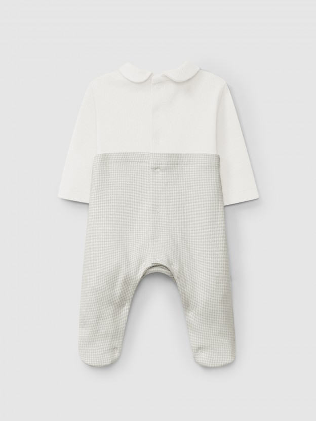 Two-in-one pied-de-poule jacquard knit romper