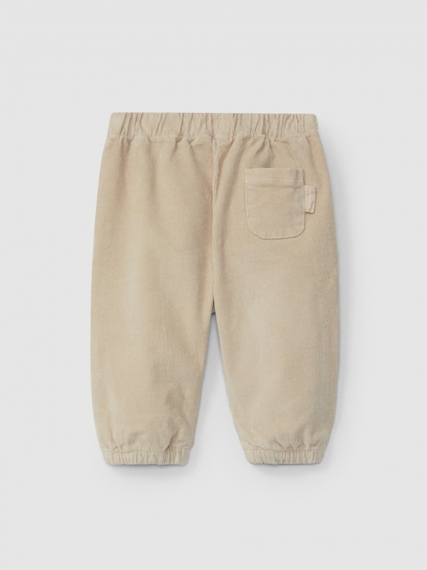 Pull-up micro-corduroy pants