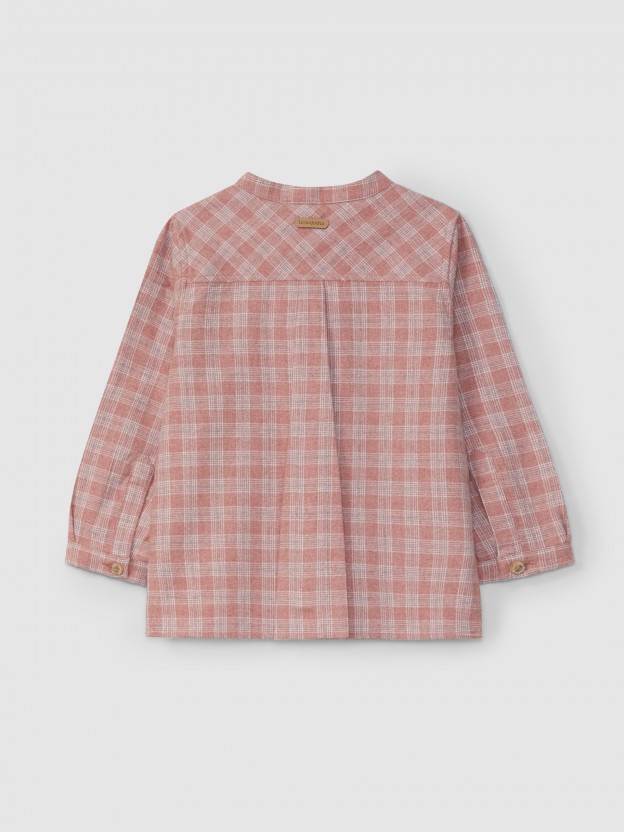 Plaid shirt mandarin collar