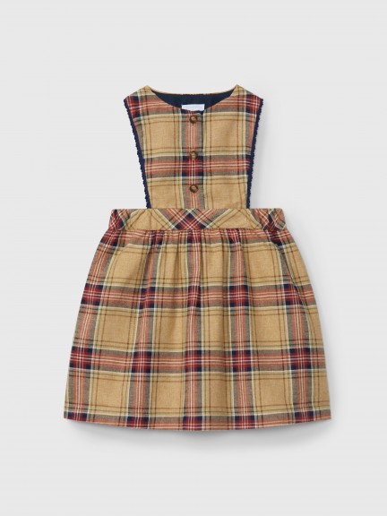 Dungaree dress in organic cotton plaid