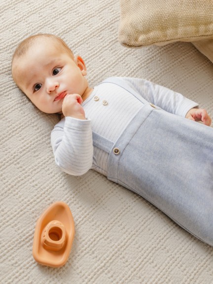Babygrow em malha mescalada e riscas