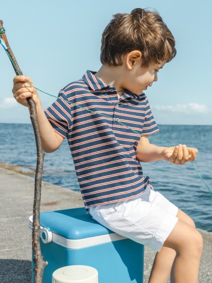 Polo shirt in multi-coloured striped plush