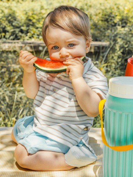 Polo shirt in multi-coloured striped plush
