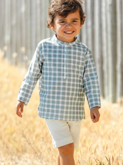 Shirt Mandarin collar plaid
