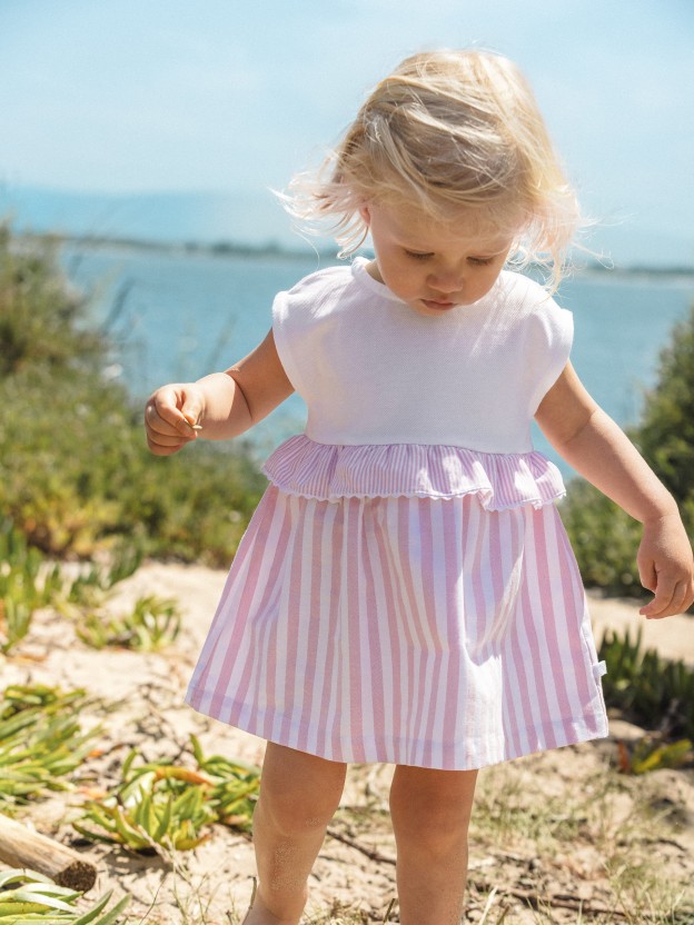 Dress in pique and striped Oxford fabric Dress in pique and striped Oxford fabric