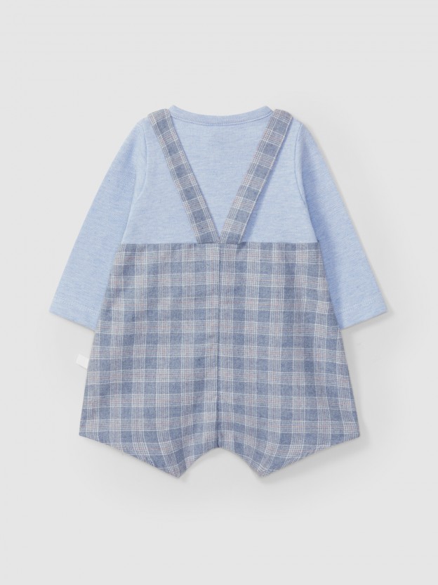 Two-in-one plaid and piqu romper