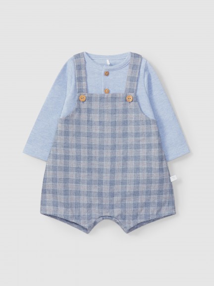 Two-in-one plaid and piqu romper