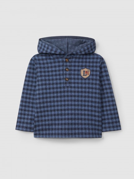 Plaid jacquard knit hoodie