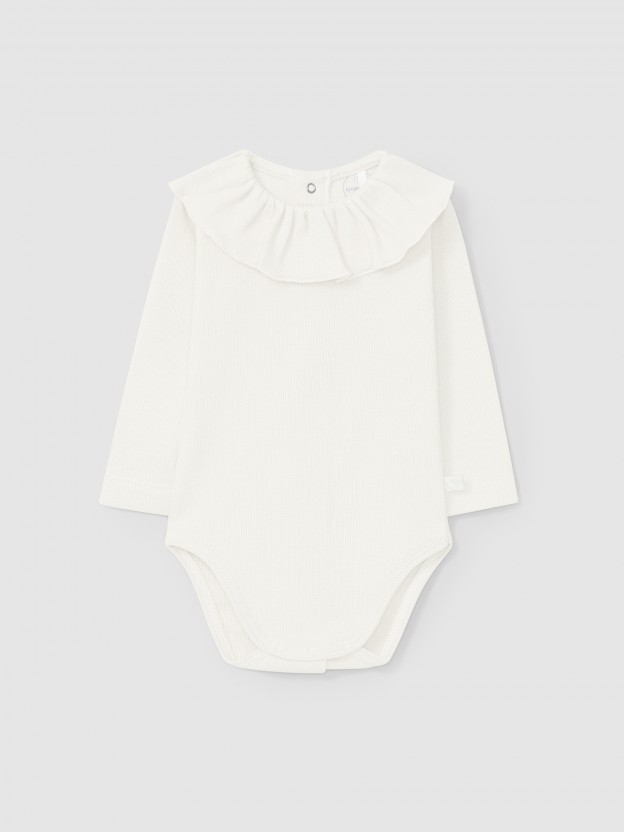 Bodysuit ruffled collar in ribbed jersey