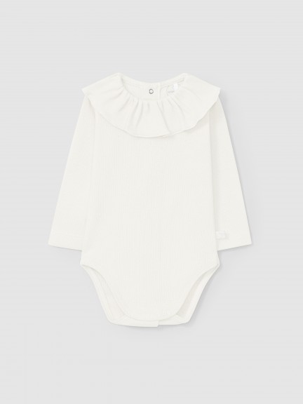 Bodysuit ruffled collar in ribbed jersey