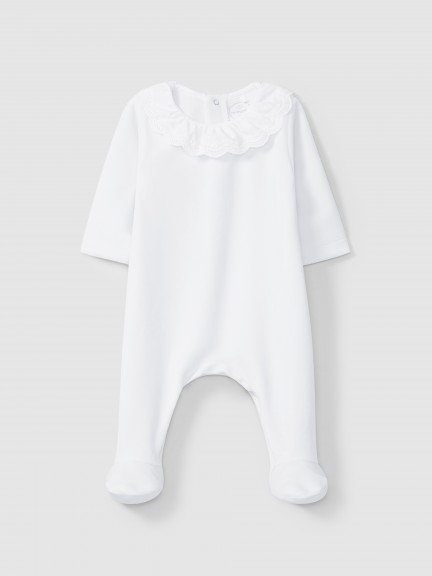 Babygrow en velours  col  volant en dentelle