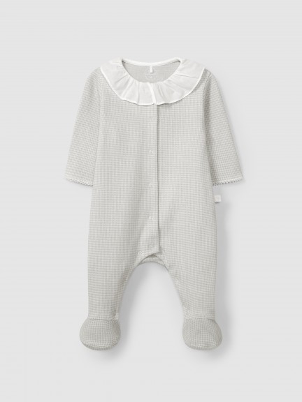 Babygrow en maille jacquard  pied-de-poule  col  volant