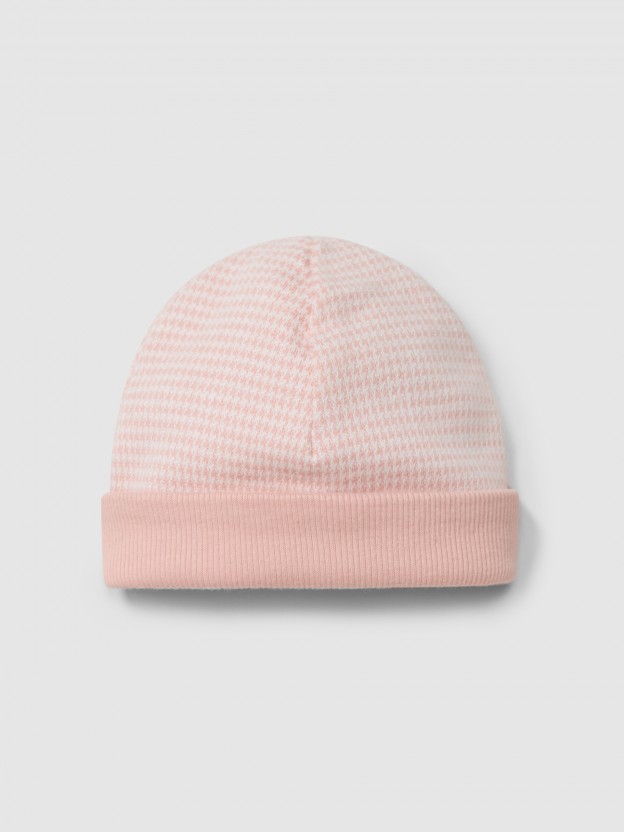 Beanie in pied-de-poule jacquard knit