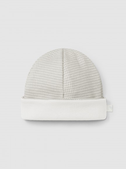 Beanie in pied-de-poule jacquard knit