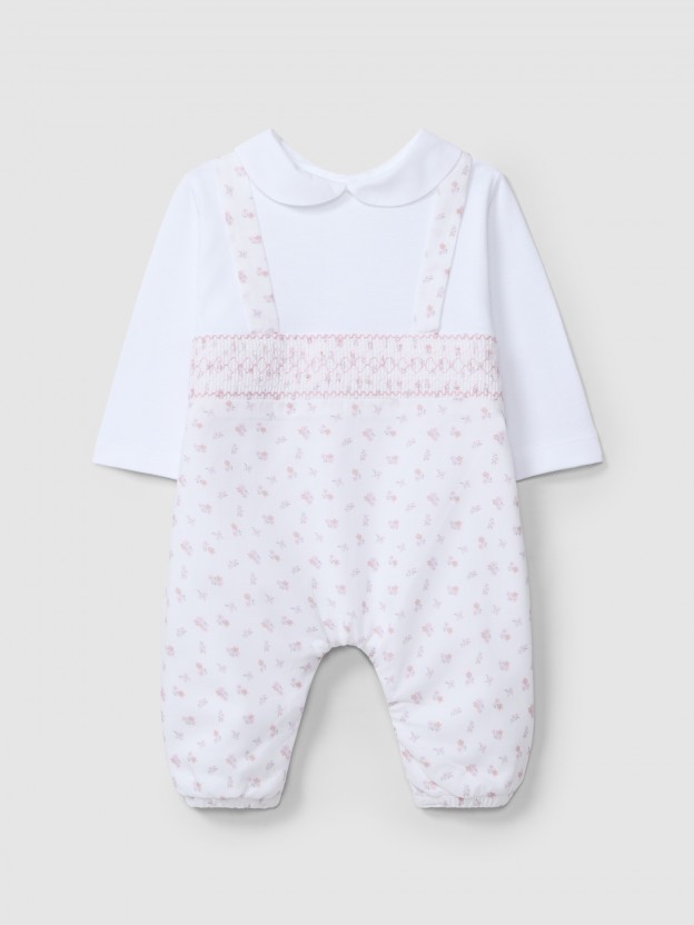 Two-in-one smocked romper with print