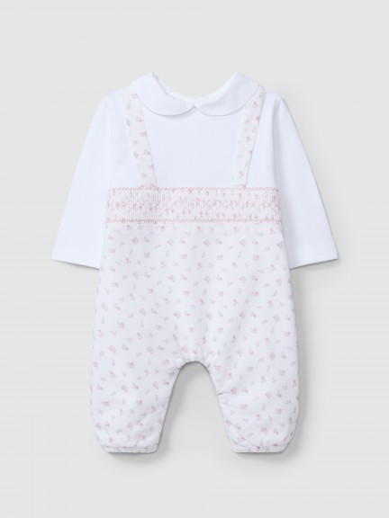 Two-in-one smocked romper with print