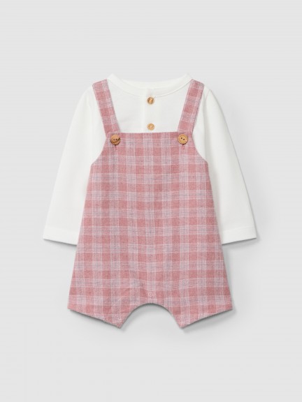 Two-in-one plaid and piqu romper