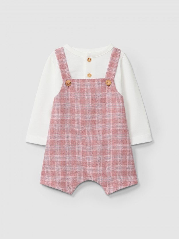 Two-in-one plaid and piqu romper