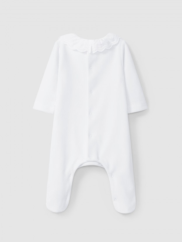 Babygrow en velours  col  volant en dentelle