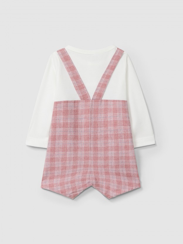 Two-in-one plaid and piqu romper